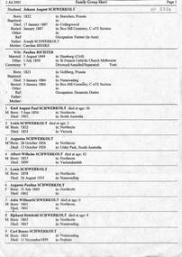 Johann August Schwerkolt Family Group Sheet