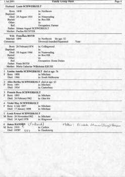 Johann August Schwerkolt Family Group Sheet