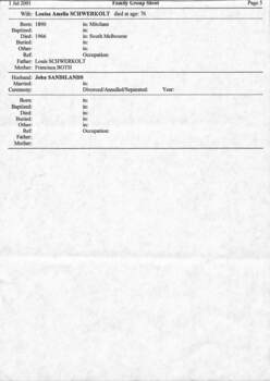 Johann August Schwerkolt Family Group Sheet