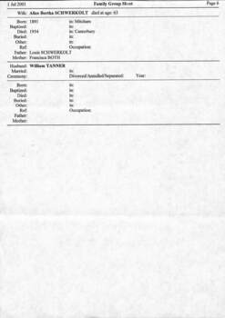 Johann August Schwerkolt Family Group Sheet