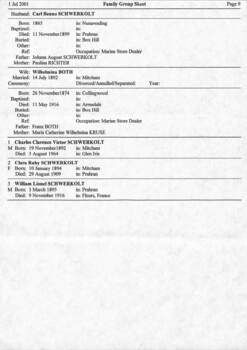 Johann August Schwerkolt Family Group Sheet