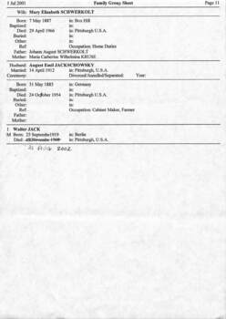 Johann August Schwerkolt Family Group Sheet