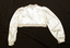 Bedjacket is short with long sleeves (back). Coffee coloured. 