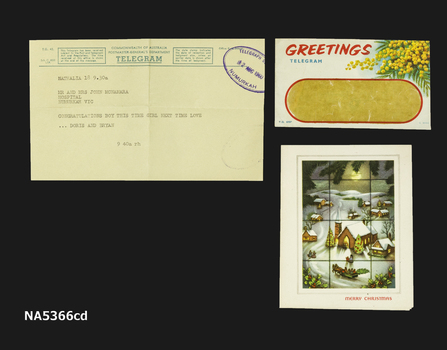 A telegram, a Greetings Telegram and a Merry Christmas card