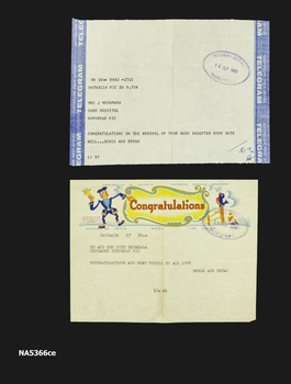 A congratulatory telegram and a Congratulations card