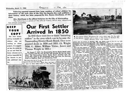 Our First Settler arrived 1850
