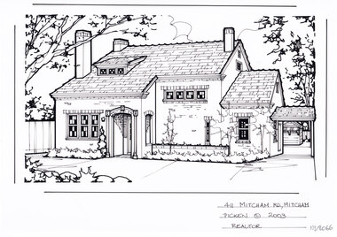 Artwork, other - Ink Line Drawing, Margaret Picken, 411 Mitcham Rd., Mitcham, 2003