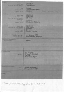 Birth Certificate for Wilma Scoble (nee Findlay), 1935