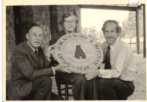 The original sign for Shire of Blackburn & Mitcham being presented to Nunawading Historical Society.