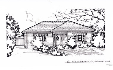 Artwork, other - Ink Line Drawing, Margaret Picken, 56 Mt.Pleasant Rd., Nunawading, 1991