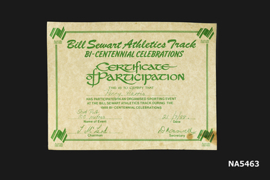 Certificate of Participation for the Bi-centennial Celebrations.