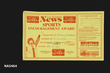 Yellow Sports Encouragement Award