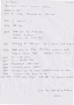 Victorian Roads Number Plates -Further notes describing plates from 1930. 