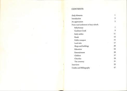 Ballyshanassy, Table of Contents