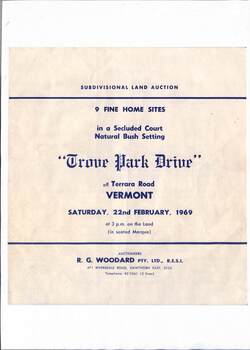 Trove Park Drive Auction flyer from 1969 