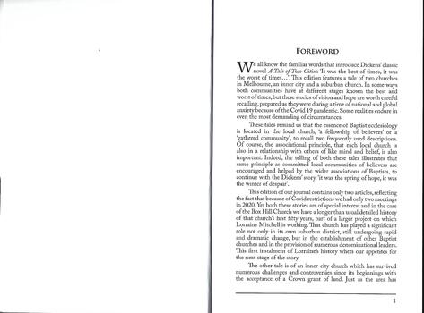 Our Yesterdays, A Tale of Two Churches, Foreword