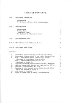 The Lands Manual - A Finding Guide to Victorian Land Records,1836 - 1983. Table of Contents.