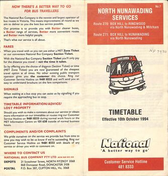 North Nunawading Bus Services, front page