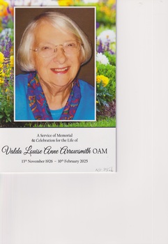 Valda Arrowsmith OAM Memorial Service