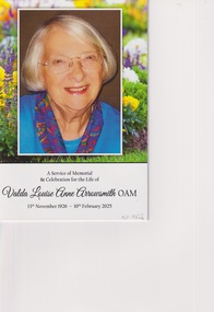 Valda Arrowsmith OAM Memorial Service