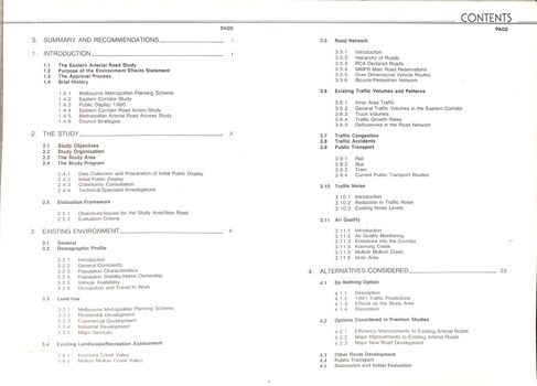 Eastern Arterial Road, Doncaster to Ringwood, Table of Contents
