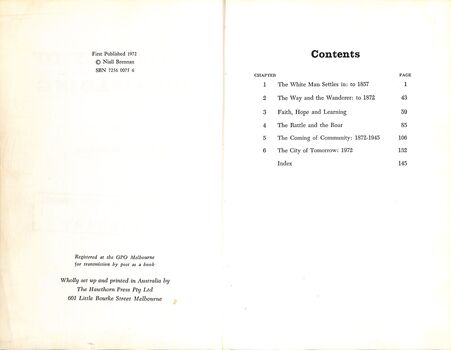 The History of Nunawading - Table of contents