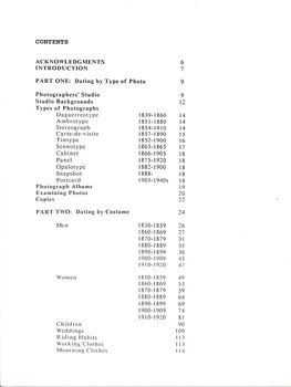Dating Family Photos 1850 -1920 - Table of contents