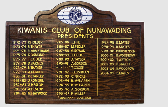 Photo of Kiwanis Club of Nunawading Presidents Board 1972-2005