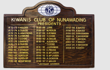 Photo of Kiwanis Club of Nunawading Presidents Board 1972-2005