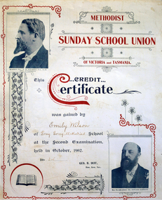 Certificate, Methodist Sunday School Union Certificate, 1902