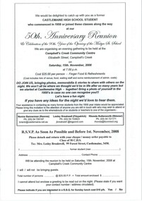 Letter, Invitation to 50th Anniversary Reunion Castlemaine High School, 15 November 2008
