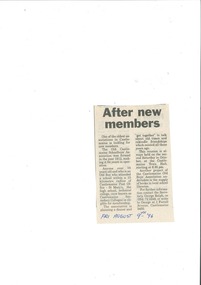 Newspaper Clipping, After New Members, 9/08/1996