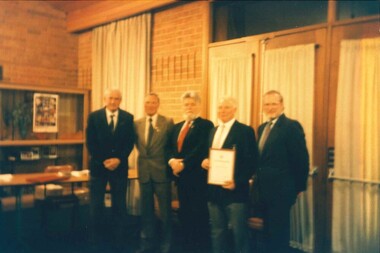 Photograph, 5 Men, one with certificate