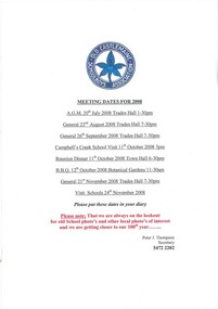 Document, List of meeting dates for 2008