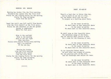 Book, Morning has Broken and Sweet By-And-By Lyrics