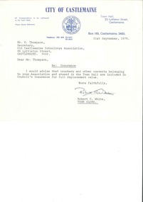 Letter, City of Casltemaine Re Insurance of Crockery