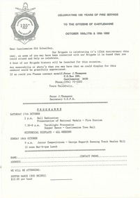 Invitation, Castlemaine Fire Brigade 125th Anniversary