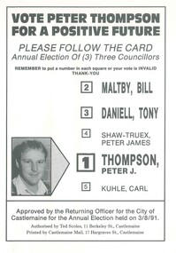 Letter, Vote Peter Thompson for a positive future