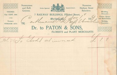 Document, Receipt for Flowers 1919