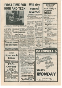 Newspaper Clipping, First Time for High and Tech combined Classes 1980, 22/02/1980