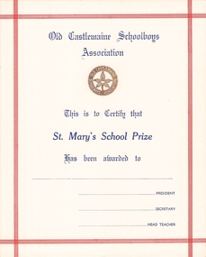 Certificate, St Mary's School Prize