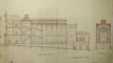 Plan - Photograph: Trades Hall building architects' design, 1886
