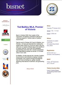 Bisnet breakfast 2012: guest speaker Premier Ted Baillieu, 2012