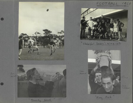 Four black and white photographs showing football matches and players 