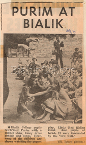 Newspaper article, 'Purim at Bialik', 21 March 1969, 1969
