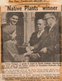 Newspaper Clipping, "'Native Plants' Winner", Free Press Camberwell, 26 March 1969, 1969