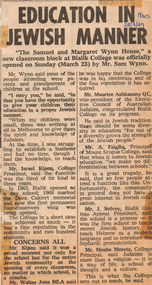 Article, "Education In Jewish Manner", The News, 28 March 1969, 1969