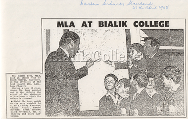 Article, 'MLA at Bialik College', The Eastern Suburbs Standard, 27 April 1965, 1965
