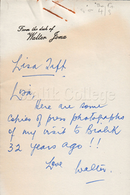 Letter (item) - Personal note from Walter Jona, 4 May 1989, 1989