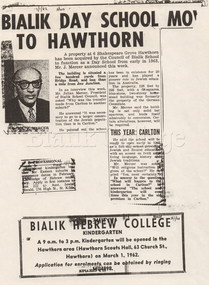Article (Item) - 'Bialik Day School Moves To Hawthorn', The News, 19 January 1962, 1962